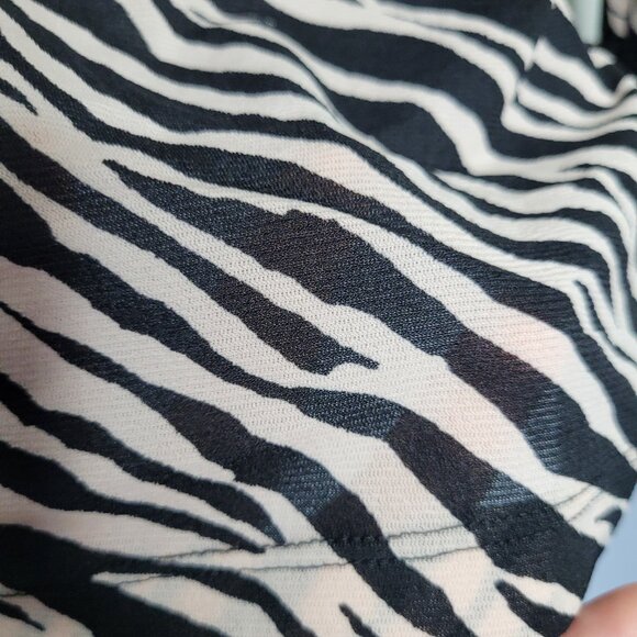 Vintage 90s animal print zebra semi sheer lace trim stretch party top size M - Picture 3 of 7